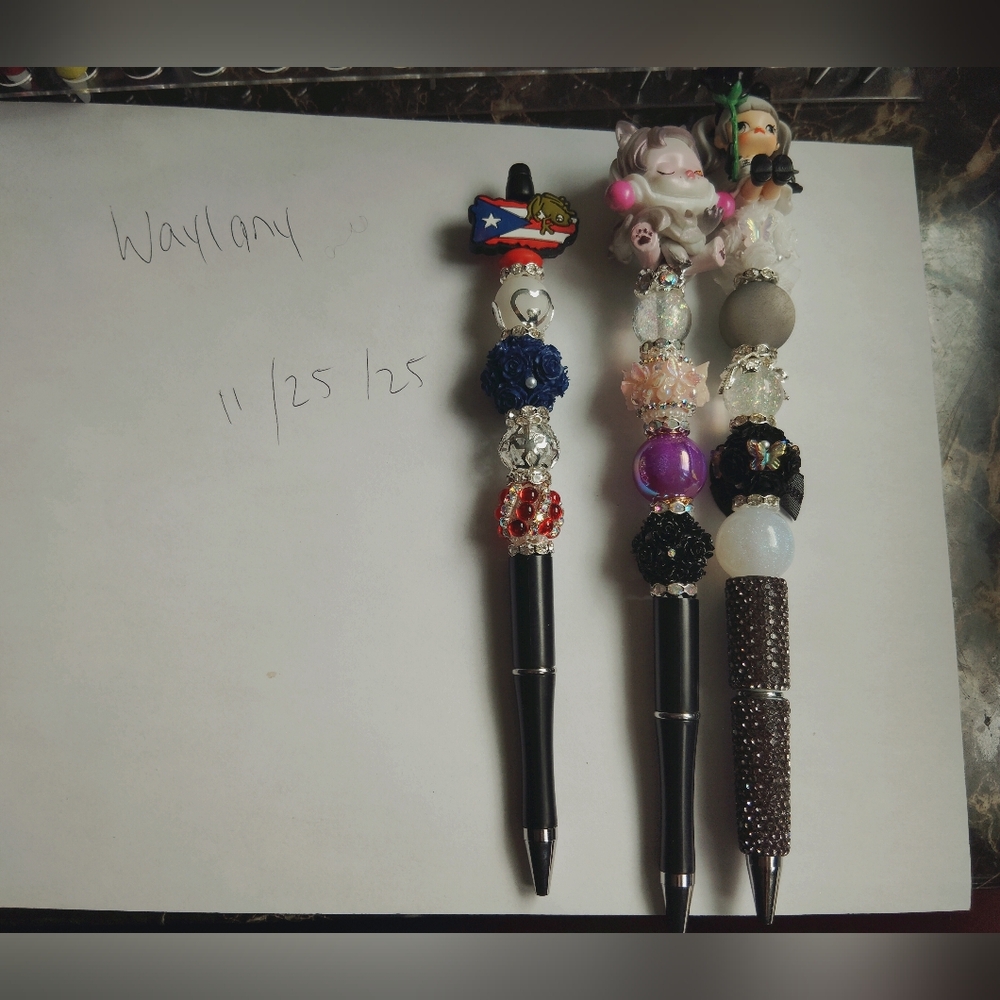Decorative Beaded Pens - Black and Multicolor
